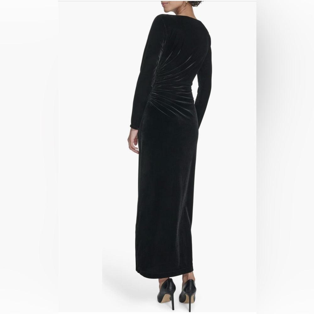 Calvin Klein Ruched‎ Velvet Long Sleeve Dress - Picture 2 of 8